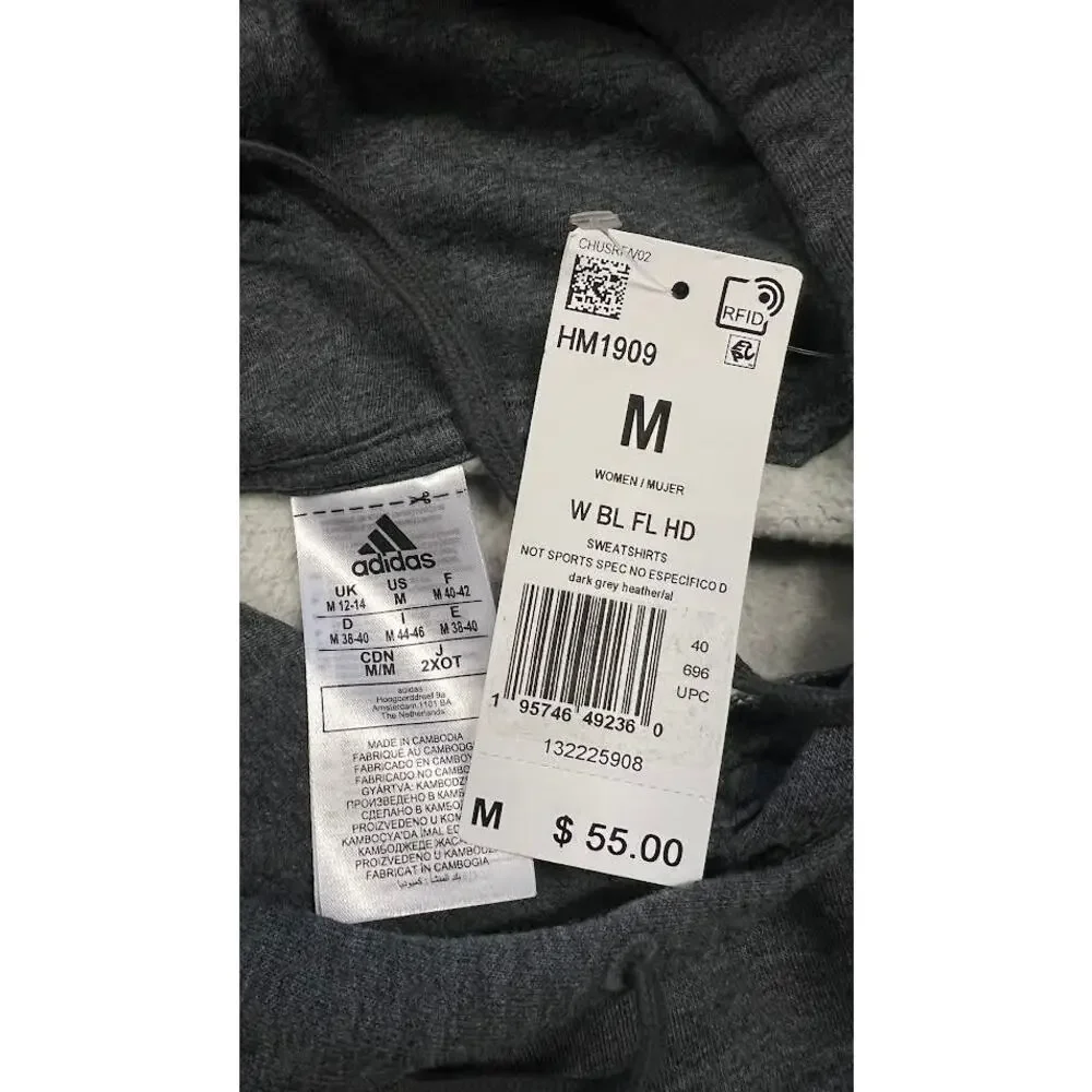 NEW! Adidas‎ Women's Logo Fleece Sweatshirt Hoodie GREY M